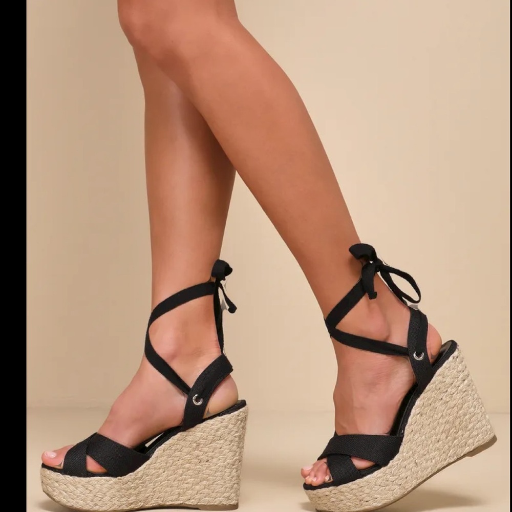 Lulus black lace up espadrille sandals